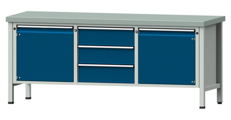 1082075452 Cabinet workbench model 122 V plate w/ sh. st. coat. height 850 mm RAL 7035/5010