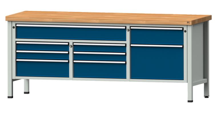 1082075470 Cabinet workbench model 282 V beech solid plate height 850 mm RAL 7035/5010