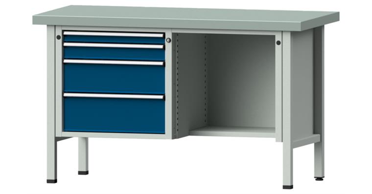 Kastenwerkbank Modell 341 V Platte mit Stahlblechbelag Höhe 900 mm RAL 7035/5010