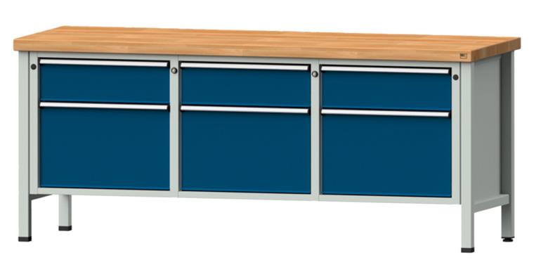 Cabinet workbench model 223 V beech solid plate height 850 mm RAL 7035/5010