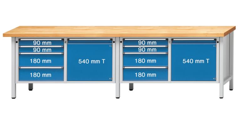 Cabinet workbench model 131 V beech solid plate height 850 mm RAL 7035/5012