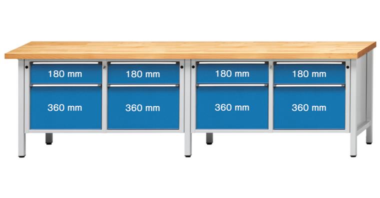 Kastenwerkbank Modell 205 V Platte mit Stahlblechbelag Höhe 850 mm RAL 7035/5012