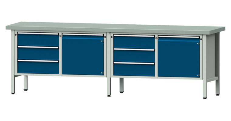Kastenwerkbank 106 V Platte mit Stahlblechbelag H900 mm B2800 mm RAL 5010