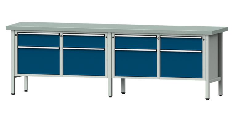 Kastenwerkbank 205 V Platte mit Stahlblechbelag H900 mm B2800 mm RAL 5010