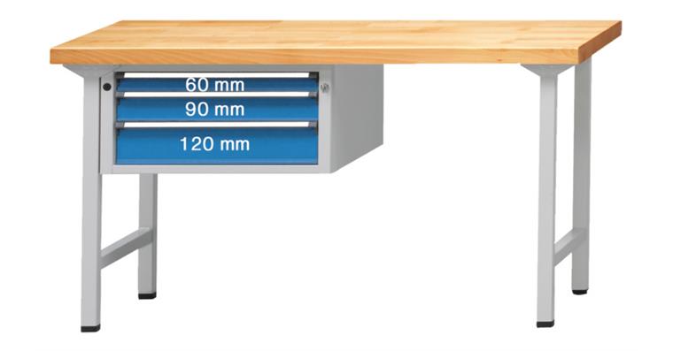 Combination workbench 1500x700x850mm model 502V beech solid plate RAL7035/5012
