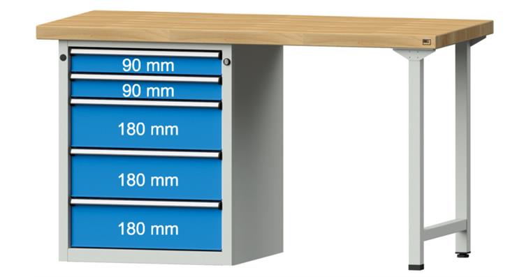 Kombiwerkbank 1500x700x850mm Modell 810V Buche-Massiv-Platte RAL7035/5012