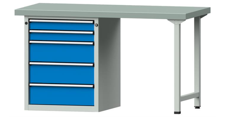 Kombiwerkbank 1500x700x850mm Modell 810V Platte mit Stahlblechbelag RAL7035/5012