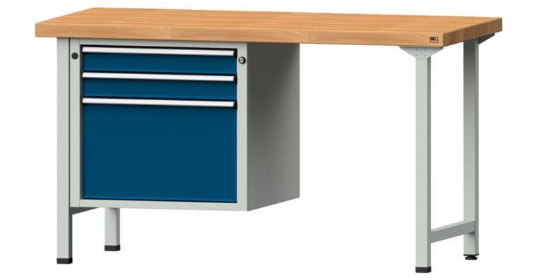 Combination workbench 1500x700x850mm model 702V beech solid plate RAL7035/5010