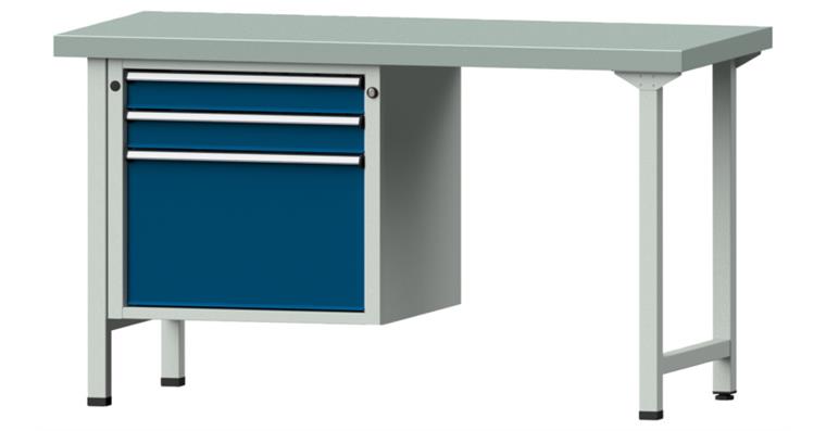 Kombiwerkbank 1500x700x850mm Modell 702V Platte mit Stahlblechbelag RAL7035/5010