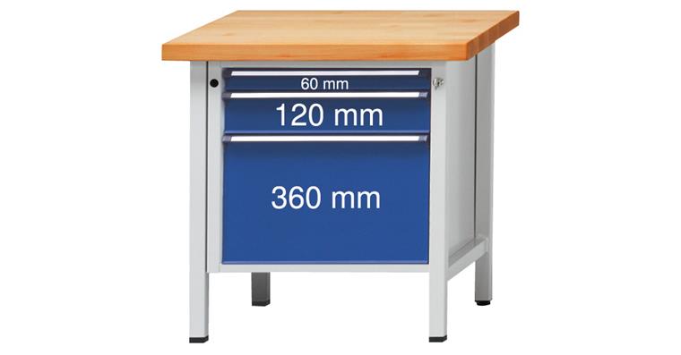 Cabinet workbench BSP 800x700x850 mm 3 drawers 60/120/360 mm RAL7035/5010
