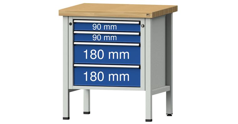 Cabinet workbench BSP 800x700x850 mm 4 drawers 2x90/2x180 mm RAL7035/5010