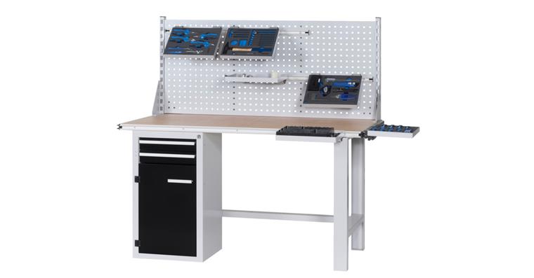 Clip-O-Flex workbench 840x1500x750 w/ attach., 820mm cab. w/ fixed supp. angles