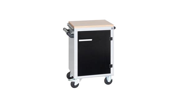 Clip-O-Flex rolling container with 1 door, with fixed support angles and 6 trays
