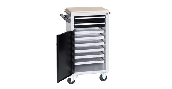 Clip-O-Flex assembly trolley w/ 1 door and 2 drawers with extensions and 6 trays