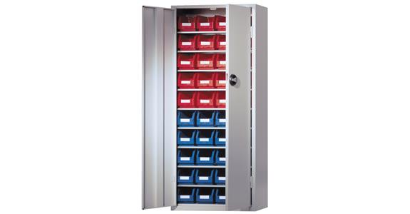 Cabinet w/o doors 1600x690x285 mm 9 shelves 40 easy-view storage bins RAL 7035