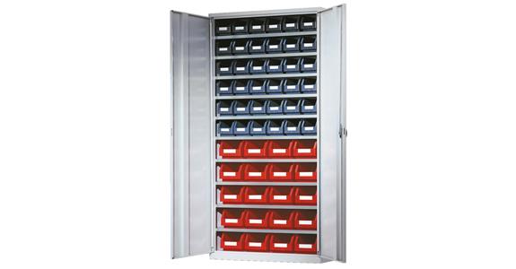 Cabinet with doors 1950x950x400 mm 10 shelves 56 easy-view storage bins RAL 7035