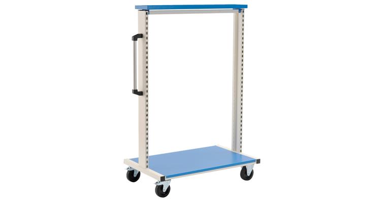 CNC equipment trolley 990x610x1450 mm empty with bottom tray shelf RAL 7035/5012