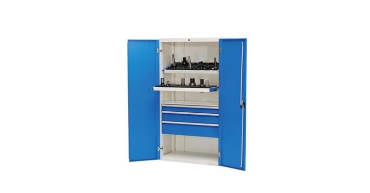 CNC hinged door cab. (empty) 1838x980x500mm RAL7035/5012 w/ sol. sh. met. doors