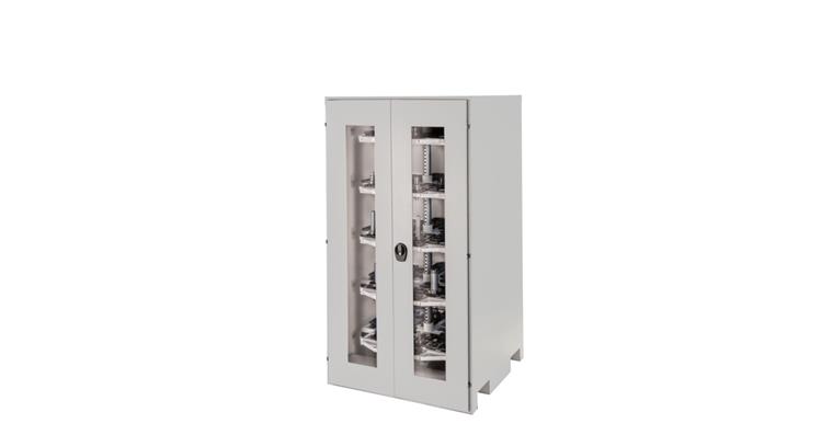 CNC large cabinet with hinged doors w/ view. wndw RAL 7035 1055x1035x1955 mm