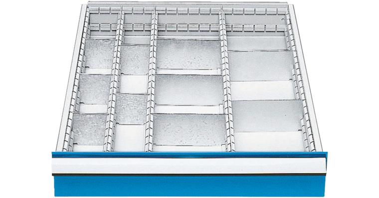 Schubladeneinrichtung Mittelschienen+Trennwände Serie 50/555 Mod. 506 H 75 mm