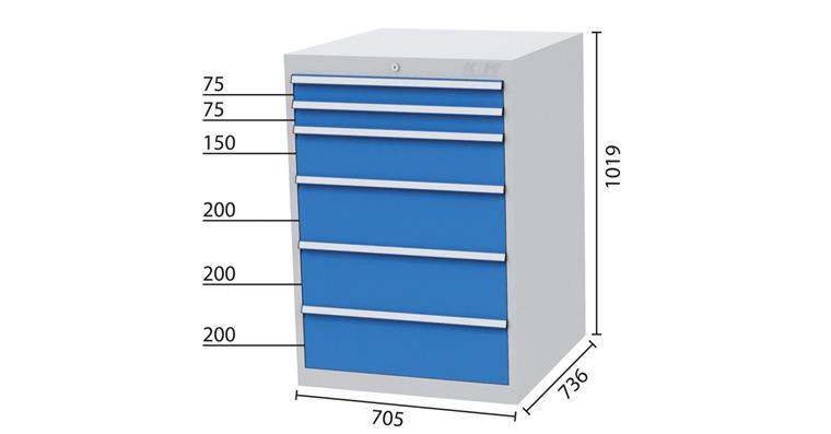 Schubladenschrank 6 Schubladen 5012 2x75, 1x150, 3x200mm-BTH 705x736x1019mm