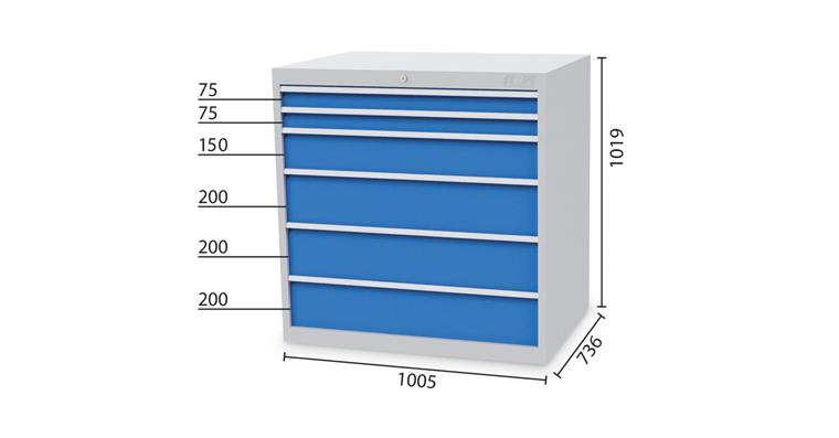 Schubladenschrank 6 Schubladen 5012 2x75 1x150 2x200mm BTH 1005x736x1019mm