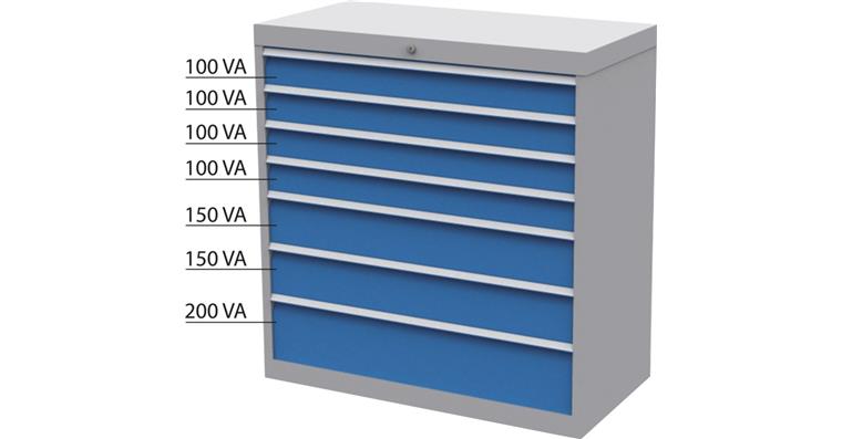 Schubladen-Werkzeugschrank 7 Schubladen Vollauszug 100%/50kg RAL 7035/5010