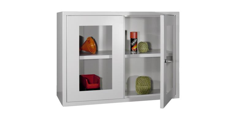 Hang. cab. back pan. smooth doors w/ view. window W800mm RAL7035/7035 light grey