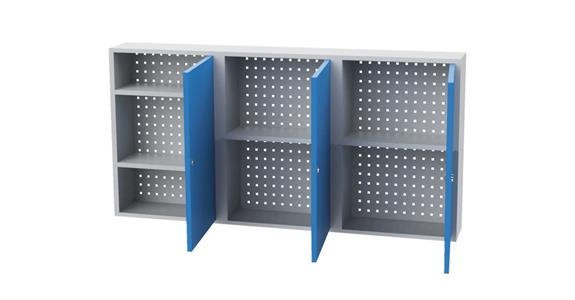 Hanging cabinet HxWxD 750x1500x200mm 3 doors 4 shelves hous./doors RAL7035/5012