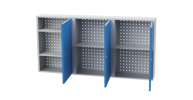 Hanging cabinet HxWxD 750x1500x200mm 3 doors 4 shelves hous./doors RAL7035/5012