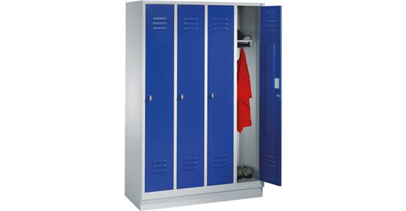 Wardrobe cabinet with base 4 compart. 300mm RAL7035/5010 HxWxD:1800x1190x500mm