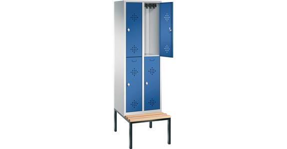Double-level wardrobe cabinet 2 compart. w/ bench seat RAL7035/5010 2090x610x500