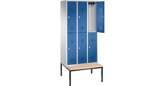 Double-level wardrobe cabinet 3 compart. w/ bench seat RAL7035/5010 2090x900x500