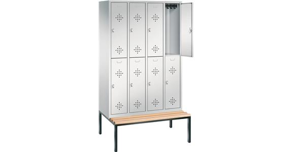 Double-level wardrobe cabinet 4 comprt. w/ bench seat RAL7035/7035 2090x1190x500