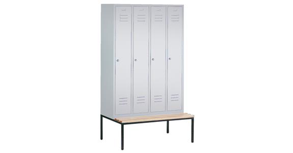 Wardrobe cabinet with bench seat 4 compartments HxWxD 2090x1190x500 mm RAL 7035