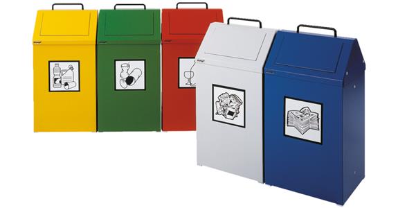 Recyclable mat. collector self-closing lid fire+odour-resistant 45l traff. green