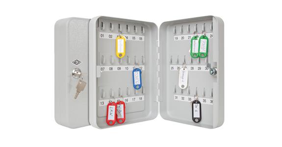 Key cabinet 36 hooks safety lock light grey HxWxD 250x180x60 mm