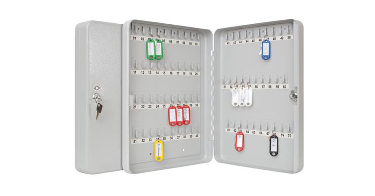 Schlüsselschrank 70 Haken Sicherheitsschloss lichtgrau HxBxT 370x280x60 mm