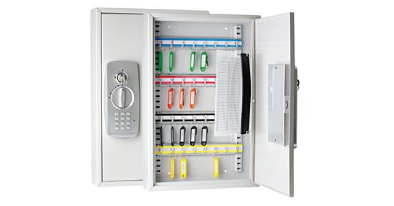 Key cabinet 32 hooks electronic lock light grey HxWxD 450x300x95 mm