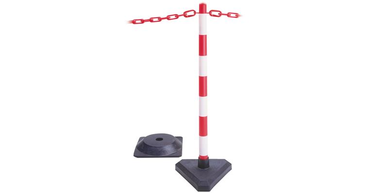 Chain warning post red/white plastic base concrete-filled triangular H 870 mm