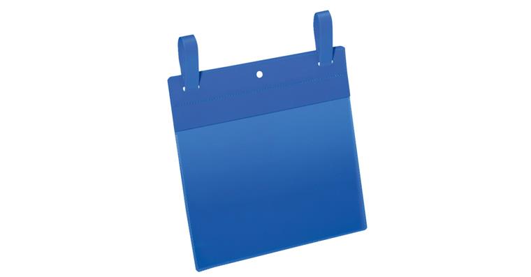 Crate pocket with fastening strap 50 pieces A5 landscape 210x148 mm blue