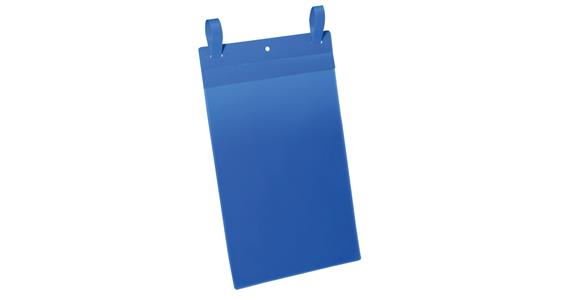 Crate pocket with fastening strap 50 pieces A4 portrait 210x297 mm blue