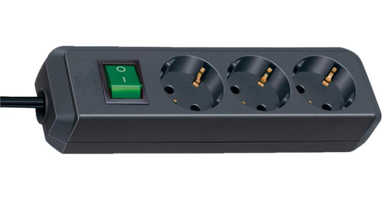 Multiple socket outlet, 3 sockets 1.5 m with switch, black