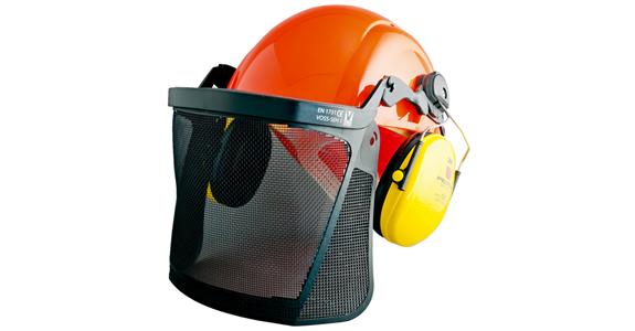 Hard hat forest combination with visor and ear defenders
