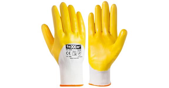 Polyester knitted glove nitrile yellow PU=12 pairs size 11