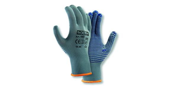 Nylon fine-knit glove PVC nubs on palm, pack = 12 pairs size 10