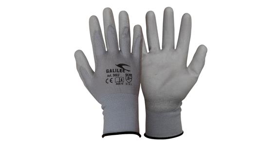 Nylon knitted glove PU-coated grey PU=12 pairs size 8