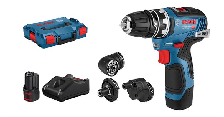 1005113006 BOSCH cordless drll/drvr GSR 12V-35 FC 2x batt 12 V/3 Ah chrgr+attch set 4 pcs