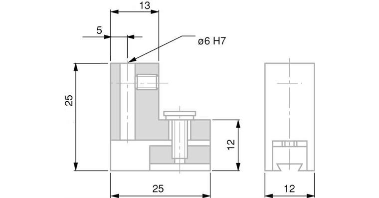 TESA Messeinsatzhalter VBL mit 1 Vertikalbohrung 6 mm