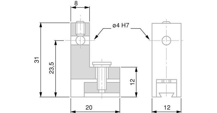 TESA Messeinsatzhalter VBH mit 2 Horizontalbohrungen 4 mm